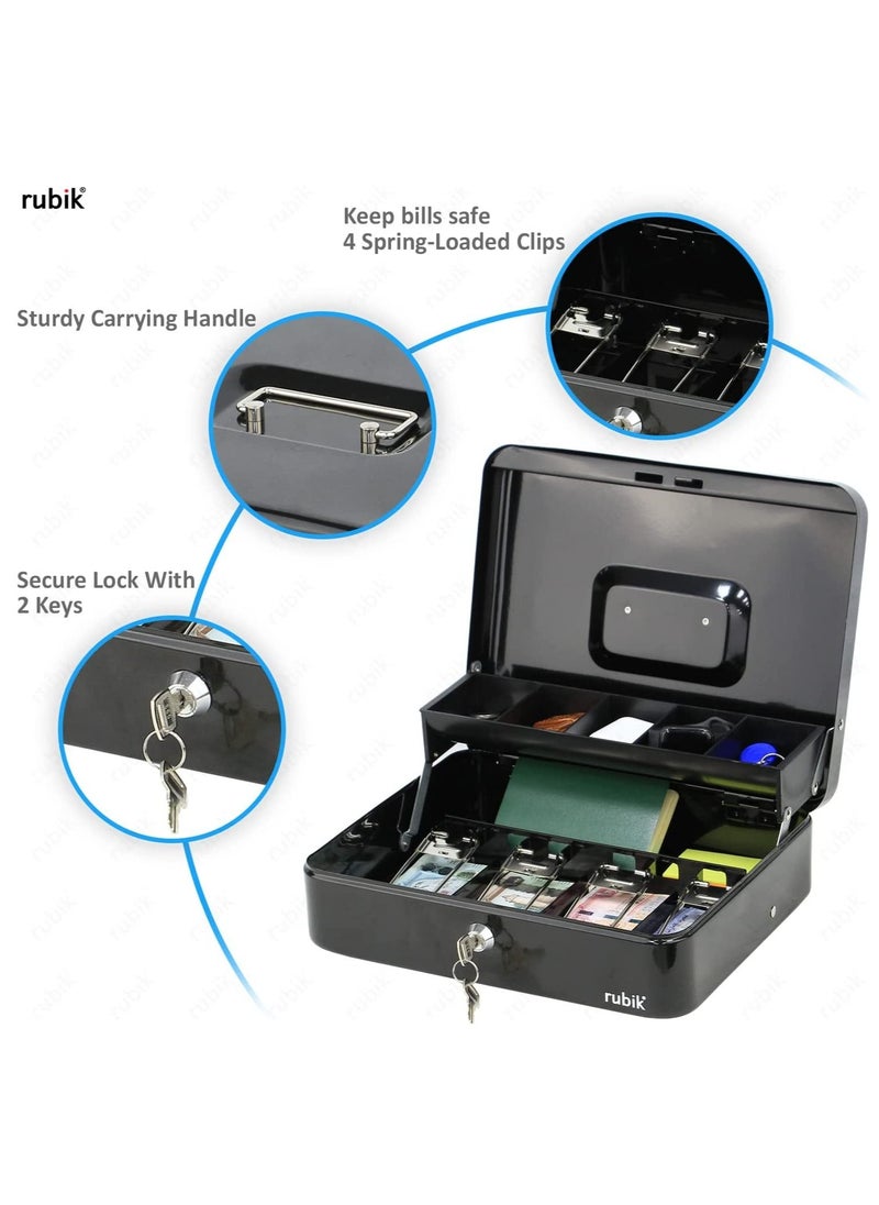 Rubik Cash Box with Keys Money Tray Coin Slot Tray Steel Register For Small Business Durable Portable Security Lockable Money Box Safe for Cash Storage (30x24x9cm) X-Large  - Image 4