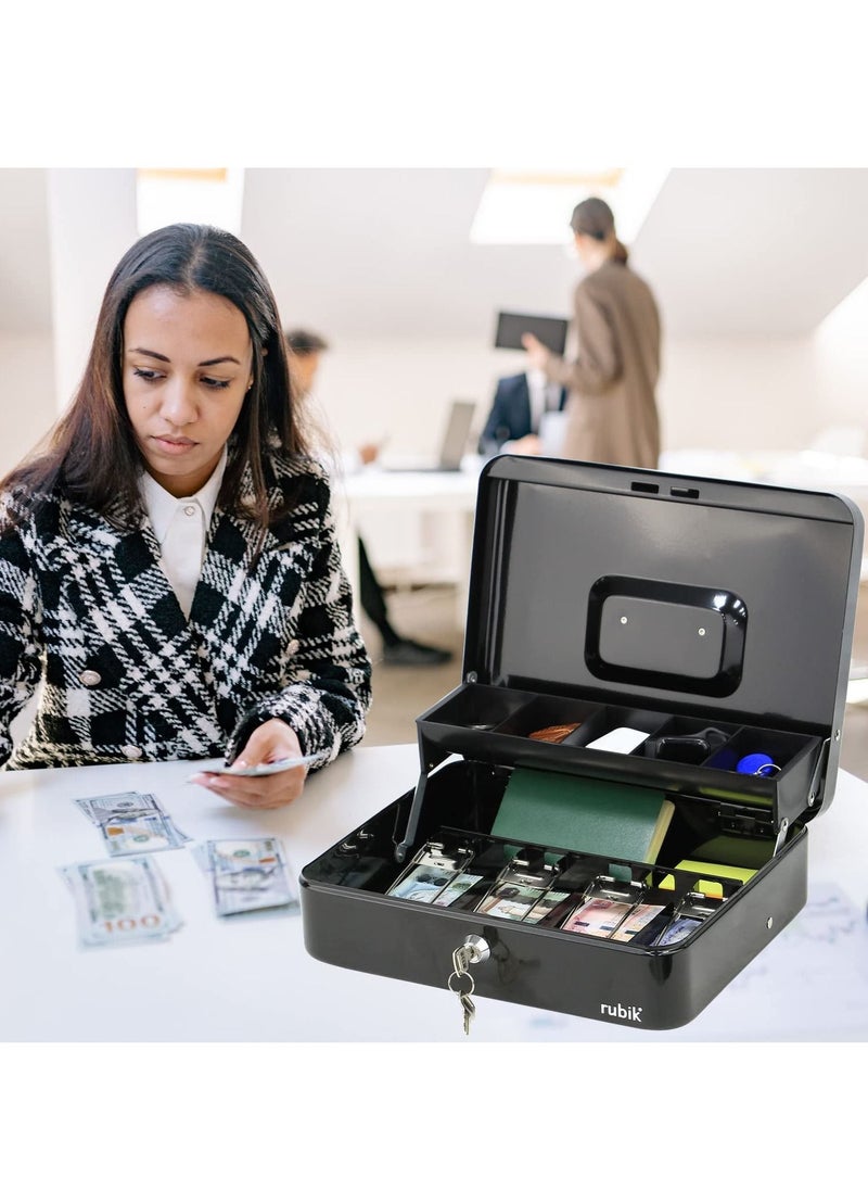 Rubik Cash Box with Keys Money Tray Coin Slot Tray Steel Register For Small Business Durable Portable Security Lockable Money Box Safe for Cash Storage (30x24x9cm) X-Large  - Image 3
