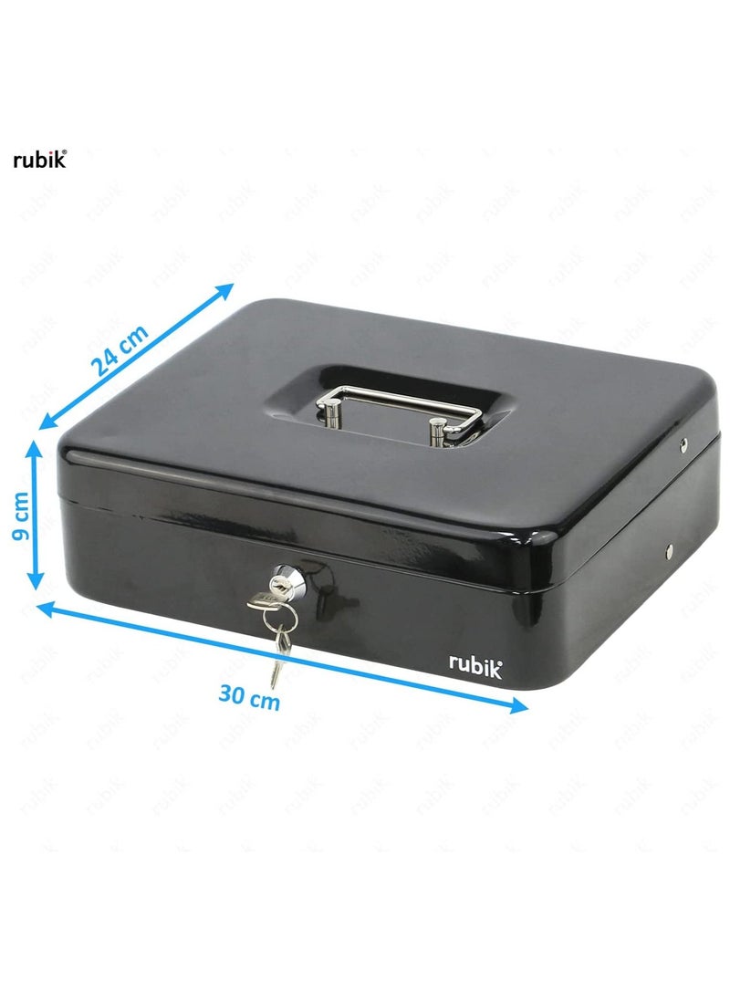 Rubik Cash Box with Keys Money Tray Coin Slot Tray Steel Register For Small Business Durable Portable Security Lockable Money Box Safe for Cash Storage (30x24x9cm) X-Large  - Image 5