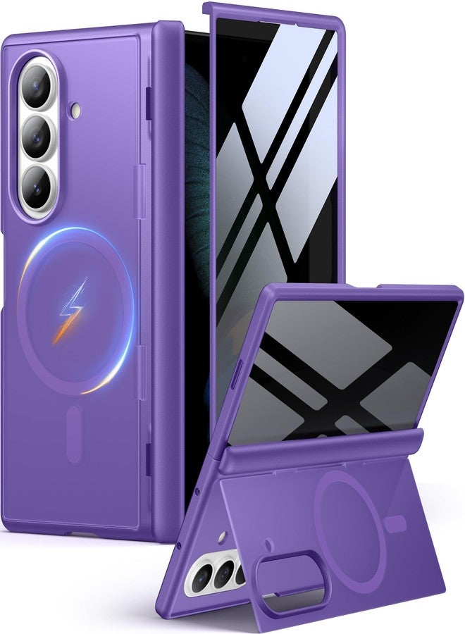 موبوسي جراب MOBOSI لهاتف سامسونج جالاكسي زد فولد 7 مع واقي شاشة للخصوصية، [متوافق مع ماج سيف]، [حامل مدمج وحماية كاملة لمفصلات الهاتف] جراب هاتف مغناطيسي رفيع لهاتف زد فولد 7، بنفسجي - Image 1