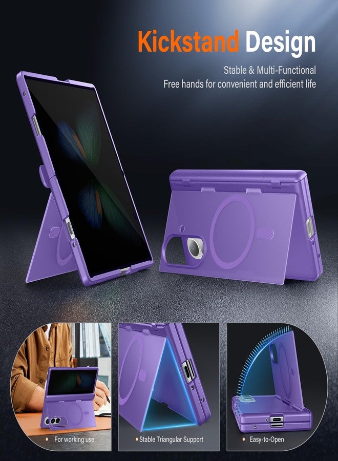 موبوسي جراب MOBOSI لهاتف سامسونج جالاكسي زد فولد 7 مع واقي شاشة للخصوصية، [متوافق مع ماج سيف]، [حامل مدمج وحماية كاملة لمفصلات الهاتف] جراب هاتف مغناطيسي رفيع لهاتف زد فولد 7، بنفسجي - Image 2