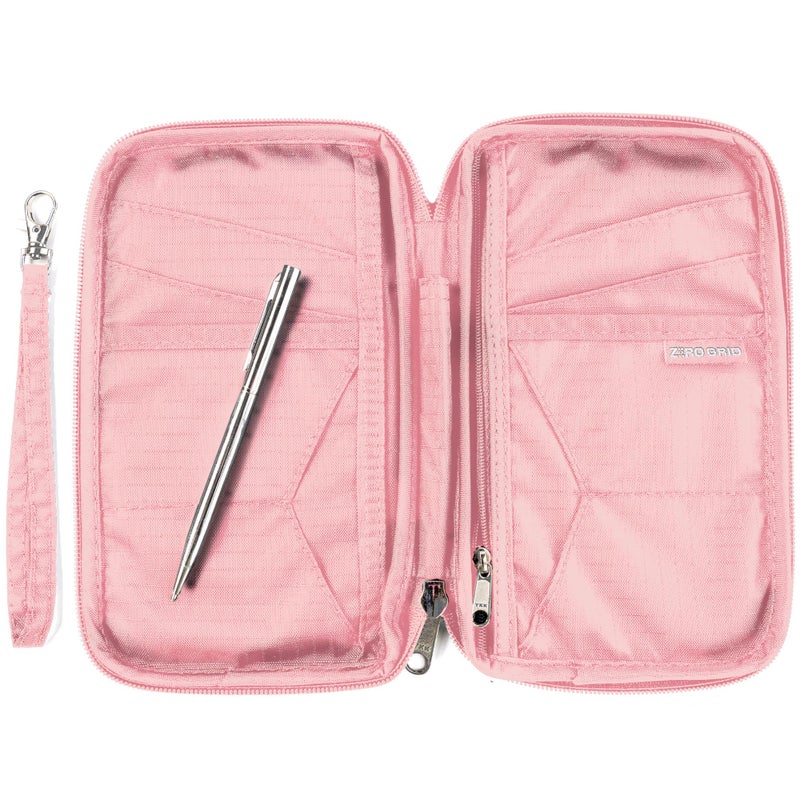 Zero Grid Passport Holder Family up to 6 Passports, Large Passport Wallet and Premium Travel Document Holder Organizer with RFID Anti-Theft Blocking - 7 Bonus RFID Blocking Sleeves - Rose  - Image 1