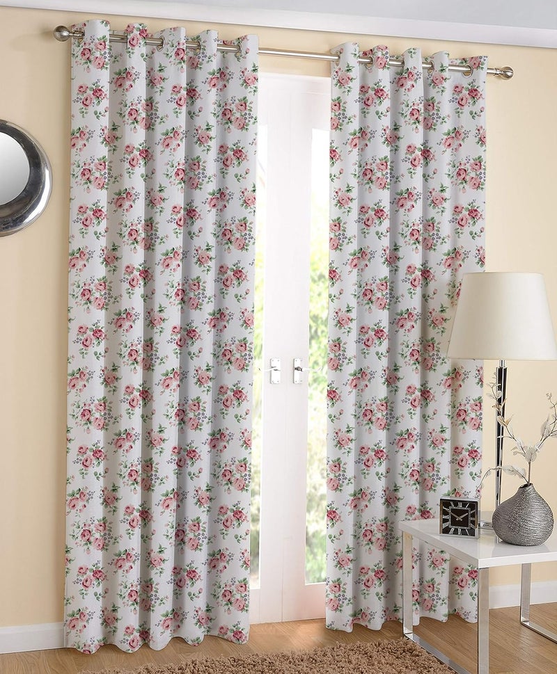 AIRWILL Cotton Floral Printed Window Curtains 4 x 5 ft Multicolour Pack of 2 pcs