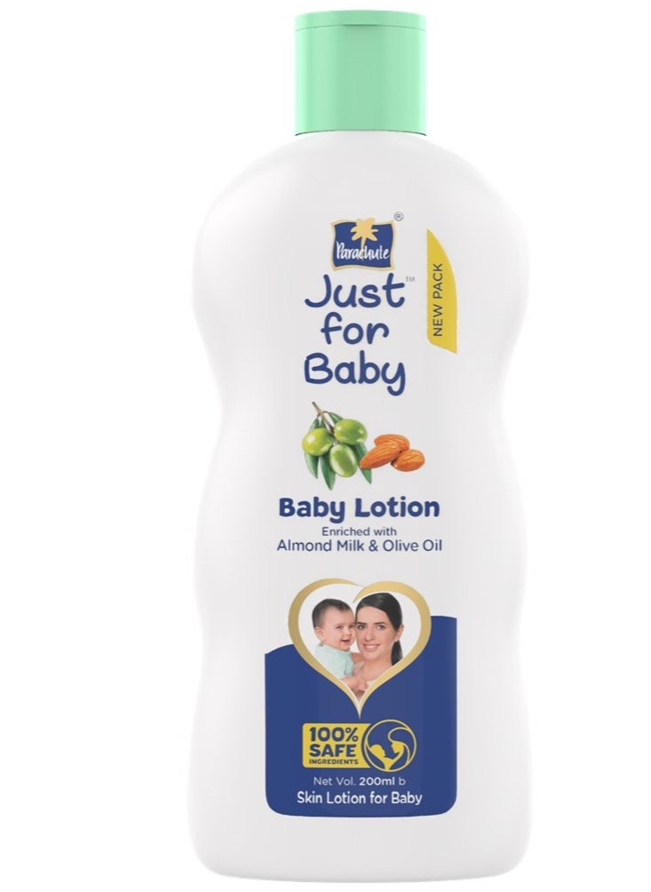 Parachute Parachute Just For Baby - Baby Lotion With 24 Hours Skin Dryness Protection| Enriched with Almond Milk and Olive Oil | 100% Natural Moisturisers | Paraben and Color Free - 200ml  - Image 1