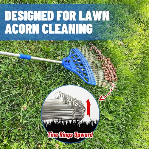 Zozen Acorn Gatherer Acorn Pile Up Tool for Fast Lawn Cleanup Loop Steel Tines with Flexible Spring Head Adjustable Long Handle for Yard Garden - Image 3