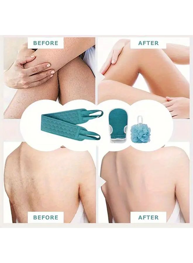 مجموعة فرشاة الجسم الزرقاء من 3 قطع مع قفاز فرك الظهر وإسفنجة الاستحمام - Image 2