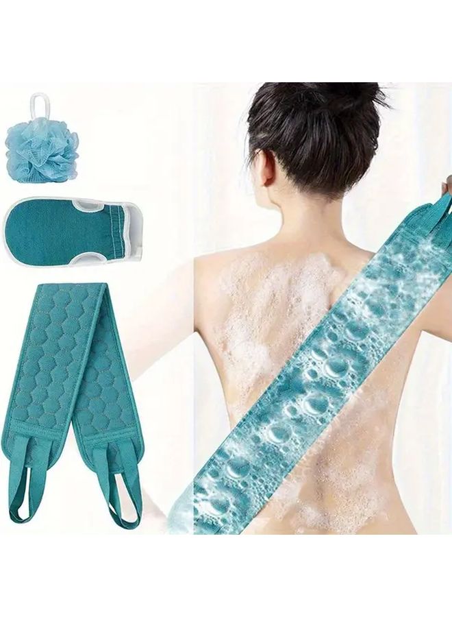 مجموعة فرشاة الجسم الزرقاء من 3 قطع مع قفاز فرك الظهر وإسفنجة الاستحمام - Image 1