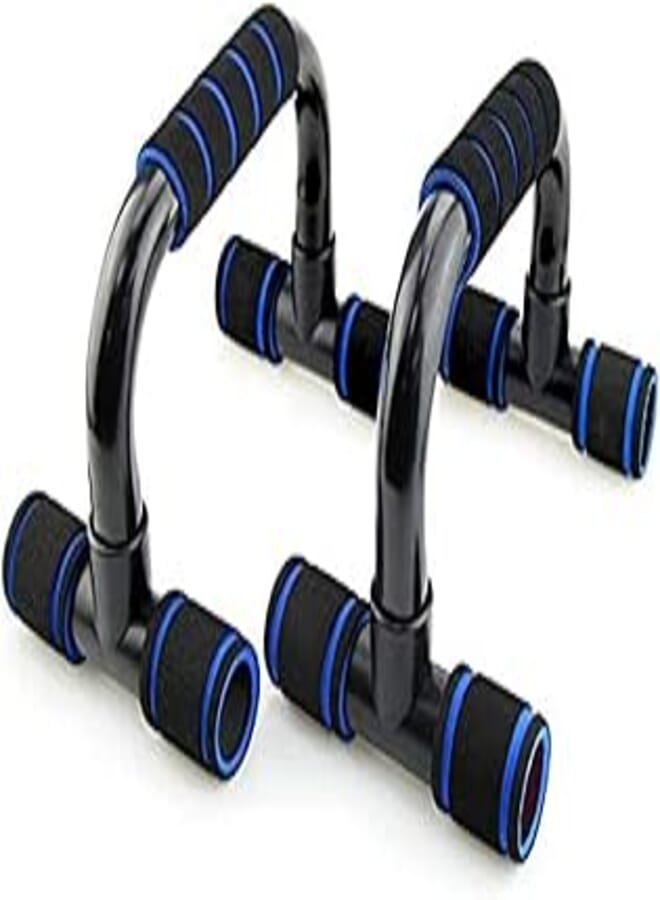 Blue Push Up Bars Push up Stands, Heavy Duty Steel Handles with Cushioned Foam Grips & Slip Resistant Base for Muscle Ups, Pull Ups & Strength - Great for Both Men & Women Strength Workouts Blue