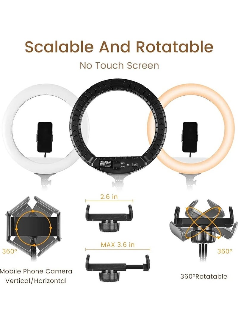 مصباح دائري LED RL-14 ، مصباح دائري ناعم مقاس 14 بوصة للهواتف الذكية ، كاميرا ، مقاطع فيديو YouTube TikTok مع حامل ثلاثي القوائم و 3 حوامل للهواتف - Image 3