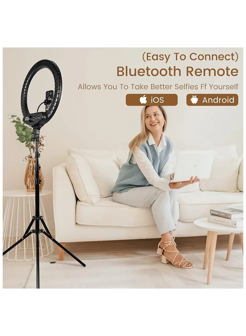 مصباح دائري LED RL-14 ، مصباح دائري ناعم مقاس 14 بوصة للهواتف الذكية ، كاميرا ، مقاطع فيديو YouTube TikTok مع حامل ثلاثي القوائم و 3 حوامل للهواتف - Image 4