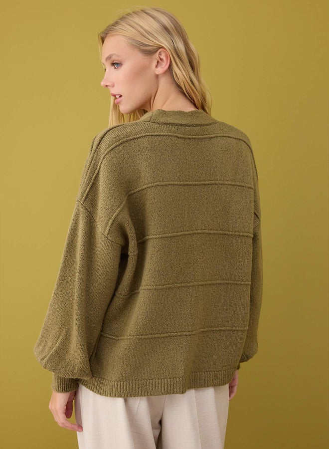 trendyol Khaki Soft Textured Wide Fit Knitwear Cardigan - Image 4