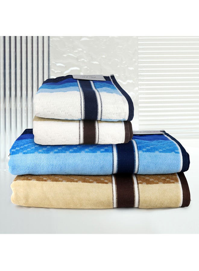 White Rose 4 Piece Bathroom Towel Set ZICZAC 500 GSM 100% Cotton Velour 2 Bath Towel 70X140 cm & 2 Hand Towel 50x90 cm Blue & Brown Color Modern Stripe Design Luxury Touch Extra Absorbent  - Image 1