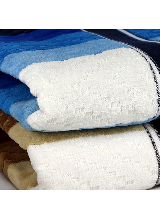 White Rose 4 Piece Bathroom Towel Set ZICZAC 500 GSM 100% Cotton Velour 2 Bath Towel 70X140 cm & 2 Hand Towel 50x90 cm Blue & Brown Color Modern Stripe Design Luxury Touch Extra Absorbent  - Image 4
