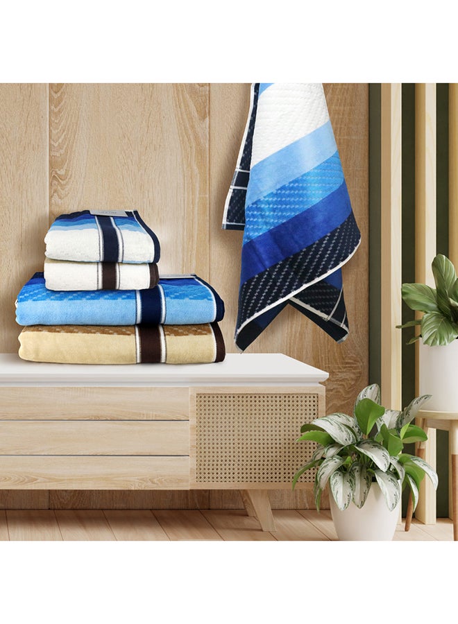 White Rose 4 Piece Bathroom Towel Set ZICZAC 500 GSM 100% Cotton Velour 2 Bath Towel 70X140 cm & 2 Hand Towel 50x90 cm Blue & Brown Color Modern Stripe Design Luxury Touch Extra Absorbent  - Image 3