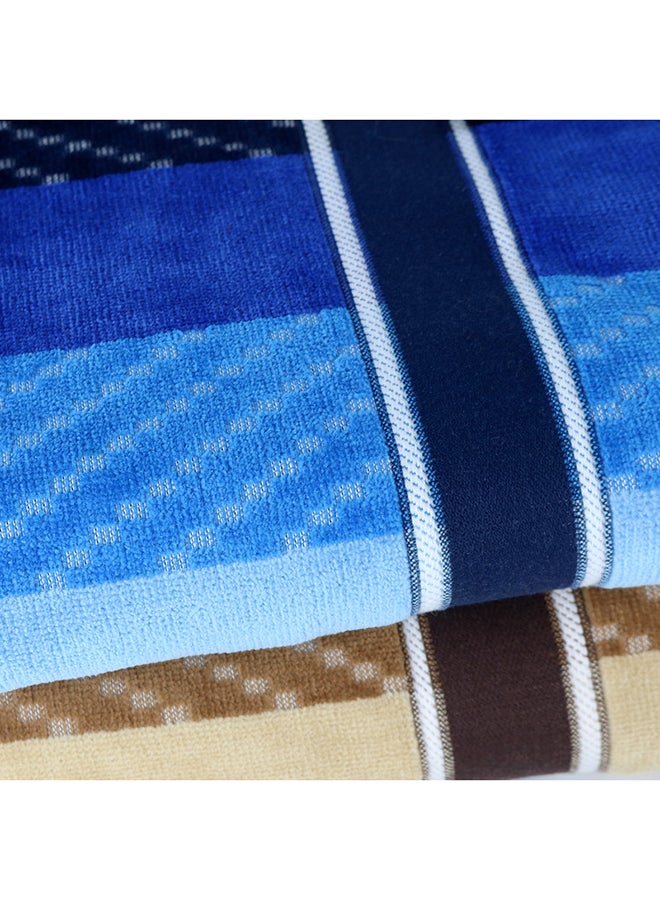 White Rose 4 Piece Bathroom Towel Set ZICZAC 500 GSM 100% Cotton Velour 2 Bath Towel 70X140 cm & 2 Hand Towel 50x90 cm Blue & Brown Color Modern Stripe Design Luxury Touch Extra Absorbent  - Image 5