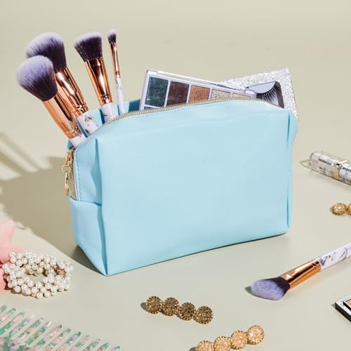 Glamlily 3 Pack Faux Leather Makeup Bag with Zipper, Travel Cosmetic Pouches (3 Pastel Colors) - Image 2
