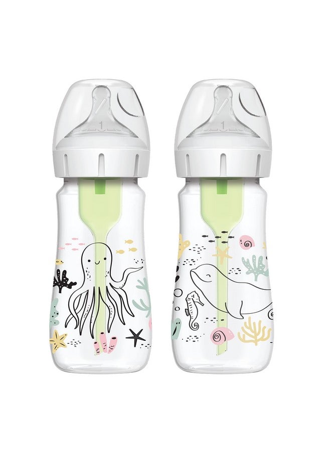 Dr. Brown's - Natural Flow® Anti-Colic Options+™ Wide-Neck Baby Bottle Designer Edition Bottles, Ocean Decos, 9 Oz/270 Ml, Level 1 Nipple, 2-Pack, 0M+ - Image 1