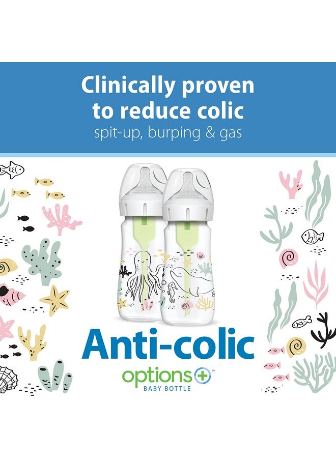 Dr. Brown's - Natural Flow® Anti-Colic Options+™ Wide-Neck Baby Bottle Designer Edition Bottles, Ocean Decos, 9 Oz/270 Ml, Level 1 Nipple, 2-Pack, 0M+ - Image 1