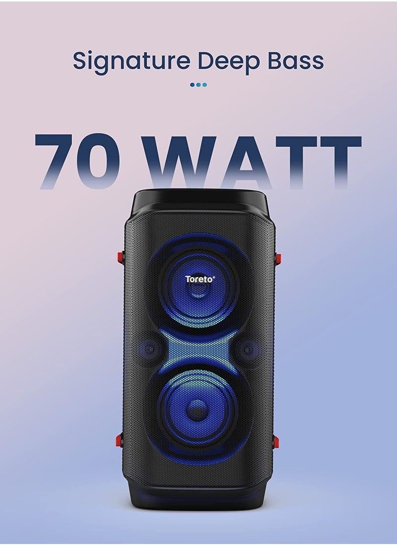 Toreto - TOR-365 Party 70 Wireless Bluetooth Party Speaker| 70Watt Signature Deep Bass Sound | Dynamic Running Sense RGB Light| Digital Karaoke Mic - Image 1
