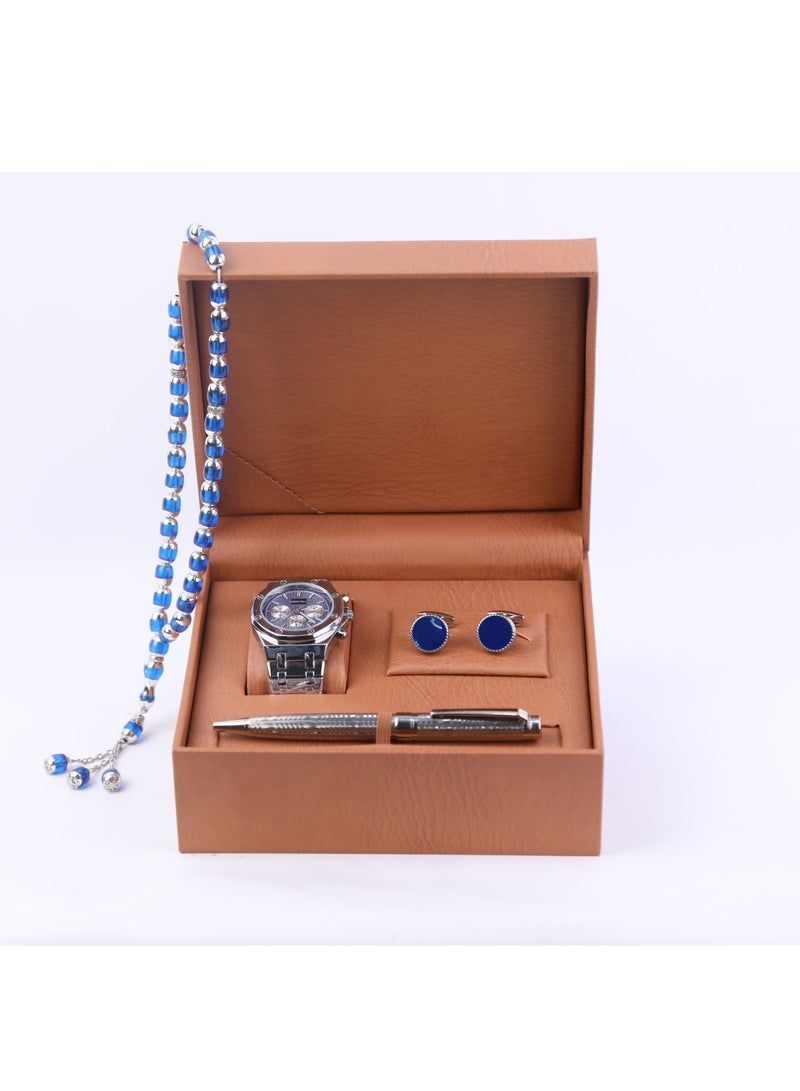 طقم ساعة هدية يتكون من ساعة مغناطيسية وقلم و 2 زر كم ومسبحة - Image 4