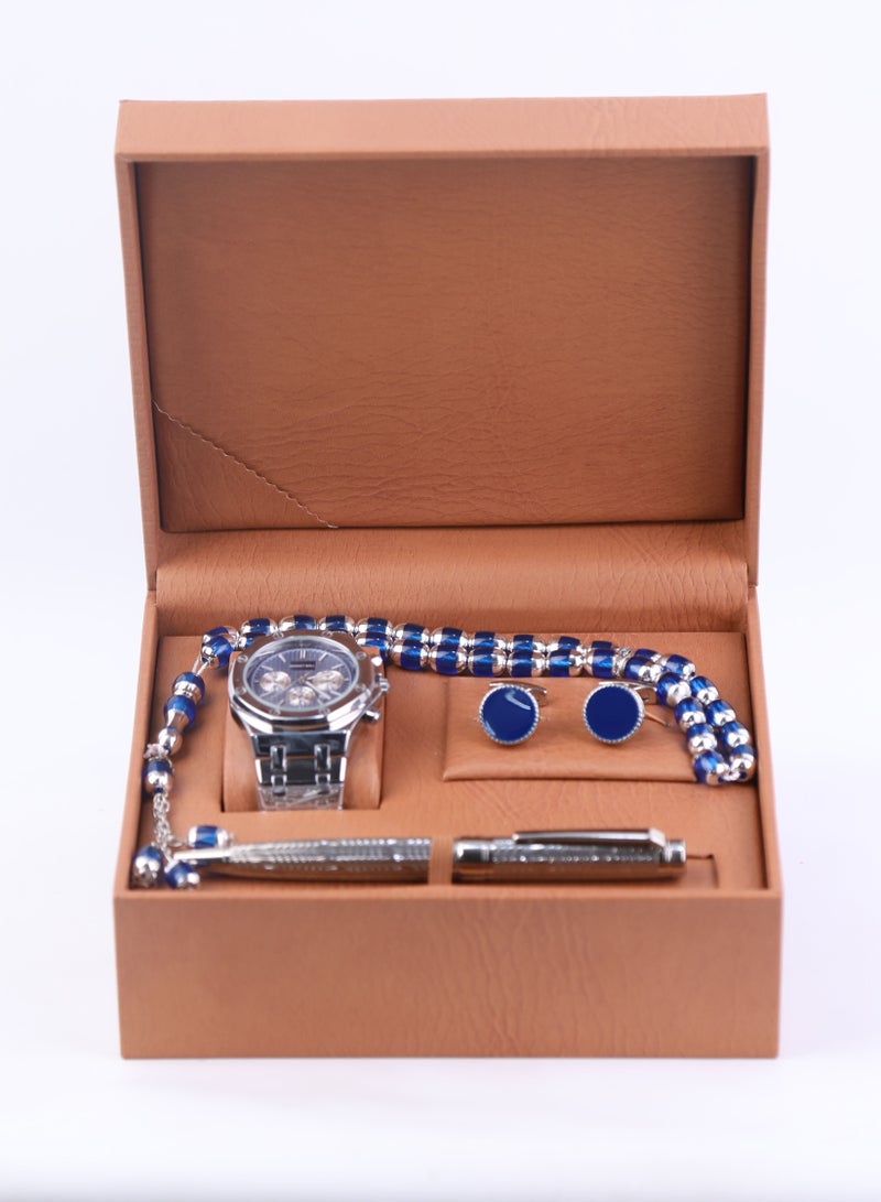 طقم ساعة هدية يتكون من ساعة مغناطيسية وقلم و 2 زر كم ومسبحة - Image 1