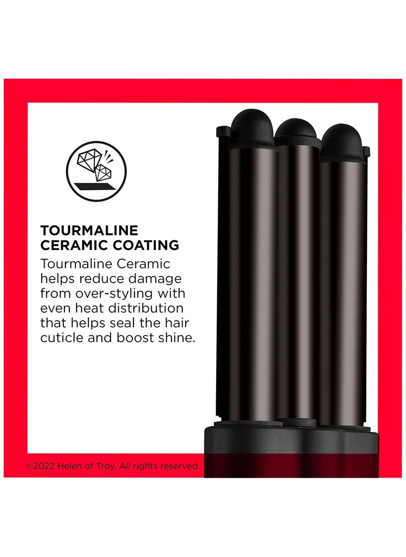 Revlon Wave Master Jumbo Waver with Three-Prong Jumbo Barrels, Tourmaline Ceramic Coating, 30 Heat Settings Up to 190°C - RVIR3056UKE, Black