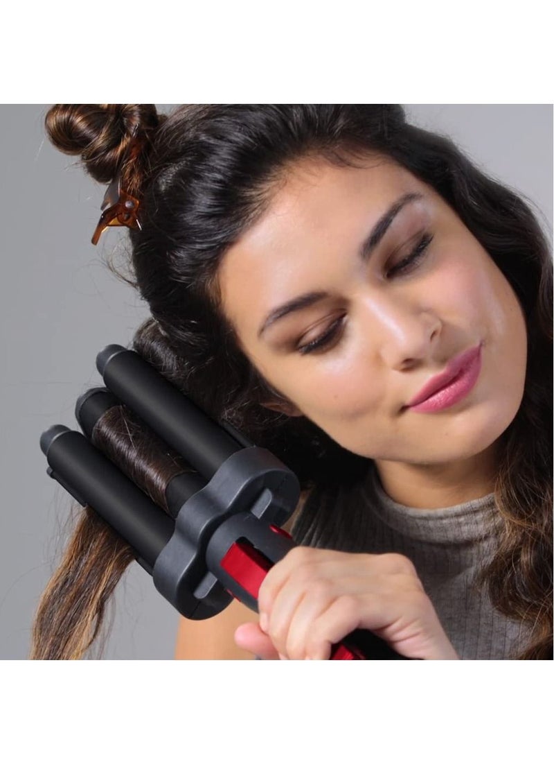 Revlon Wave Master Jumbo Waver with Three-Prong Jumbo Barrels, Tourmaline Ceramic Coating, 30 Heat Settings Up to 190°C - RVIR3056UKE, Black