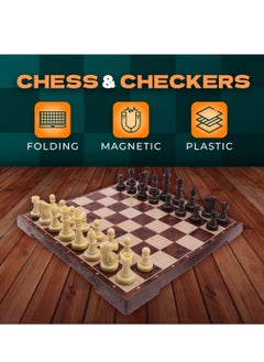 UniTrain 2 in 1 Chess and Checkers Medium size, Magnetic Wood - Travel Magnet Chess with Folding Case  - Image 3