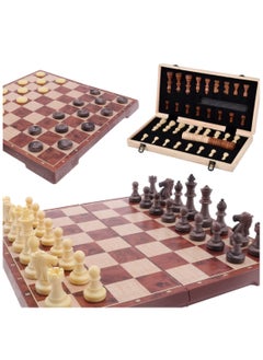 UniTrain 2 in 1 Chess and Checkers Medium size, Magnetic Wood - Travel Magnet Chess with Folding Case  - Image 1