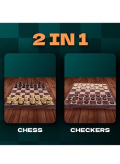 UniTrain 2 in 1 Chess and Checkers Medium size, Magnetic Wood - Travel Magnet Chess with Folding Case  - Image 5