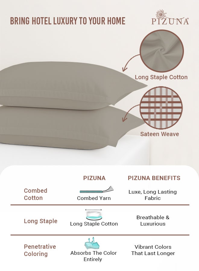 Pizuna Pure 100% Cotton King Size Pillow Case 50x90 cm Simply Taupe, 400 Thread Count Soft Luxurious Long Staple Cotton Sateen Weave Pillow Cover With 5 cm Hem (Cooling Pillowcase - 2 PC) - Image 2