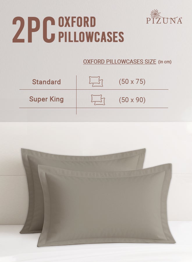 Pizuna Pure 100% Cotton King Size Pillow Case 50x90 cm Simply Taupe, 400 Thread Count Soft Luxurious Long Staple Cotton Sateen Weave Pillow Cover With 5 cm Hem (Cooling Pillowcase - 2 PC) - Image 3
