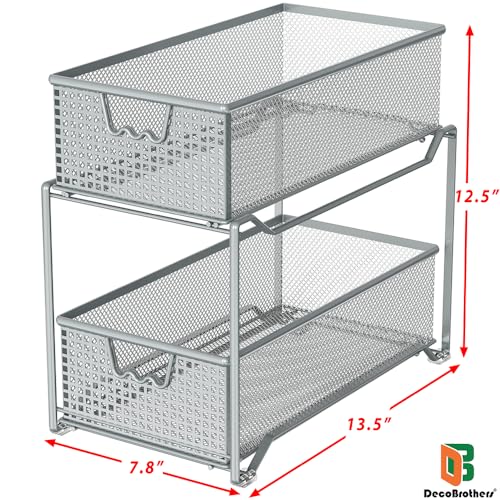 Deco Brothers DecoBrothers 2 Tier Bathroom Storage Organizer with Pull-Out Drawer, Silver - Image 3