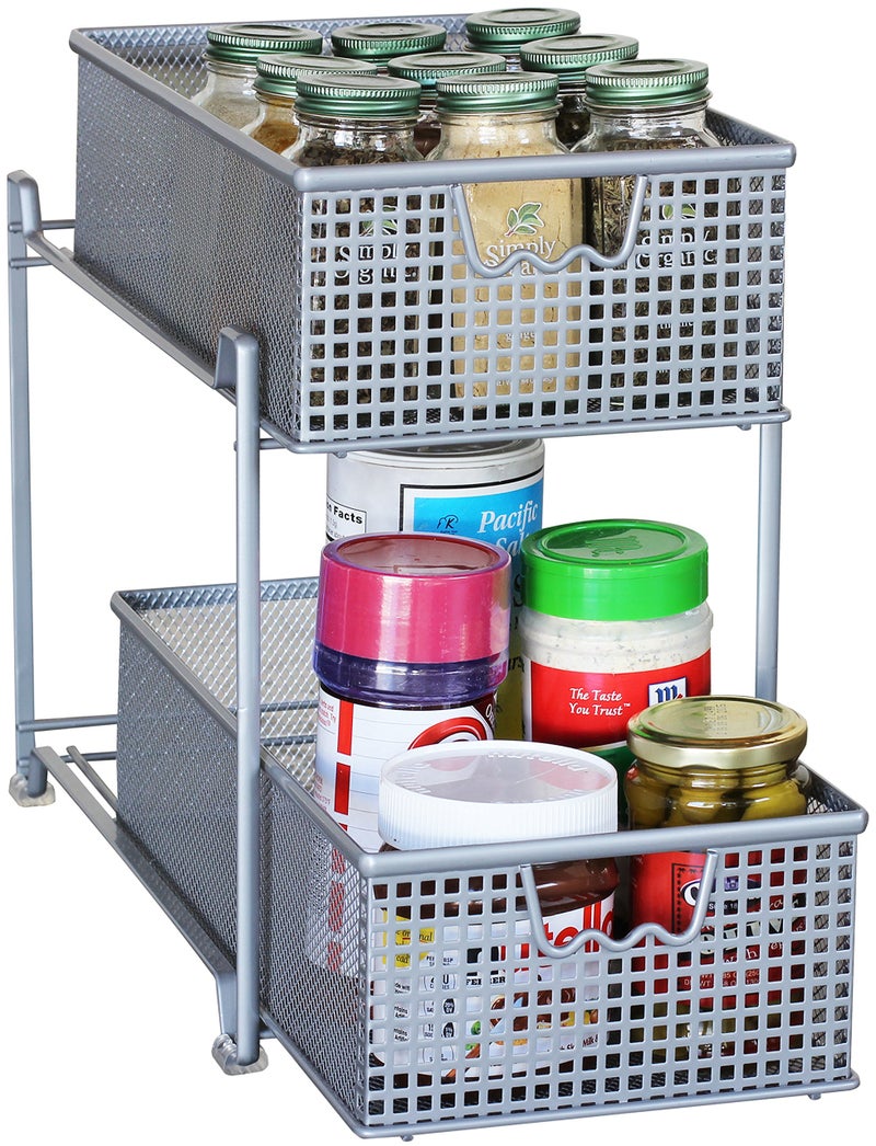 Deco Brothers DecoBrothers 2 Tier Bathroom Storage Organizer with Pull-Out Drawer, Silver - Image 1