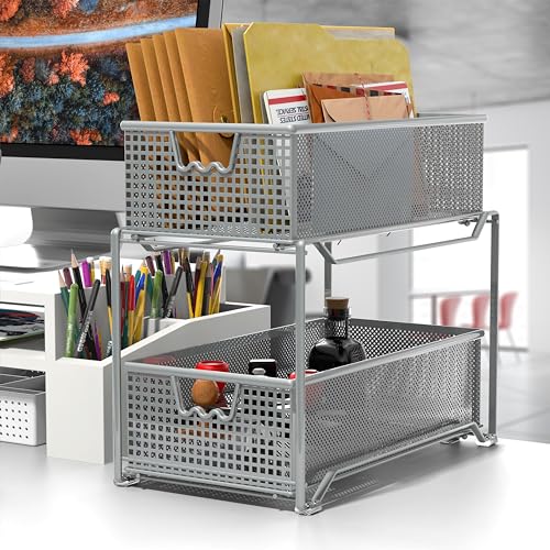 Deco Brothers DecoBrothers 2 Tier Bathroom Storage Organizer with Pull-Out Drawer, Silver - Image 4