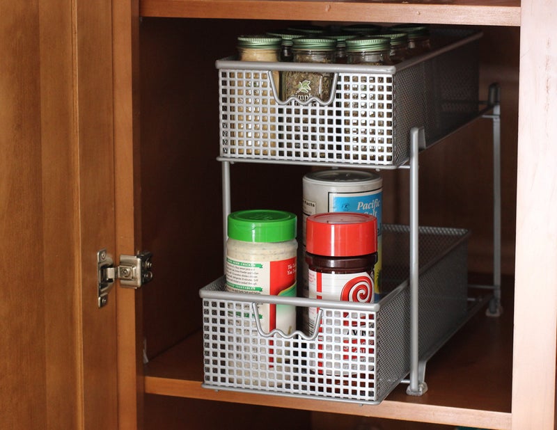 Deco Brothers DecoBrothers 2 Tier Bathroom Storage Organizer with Pull-Out Drawer, Silver - Image 2