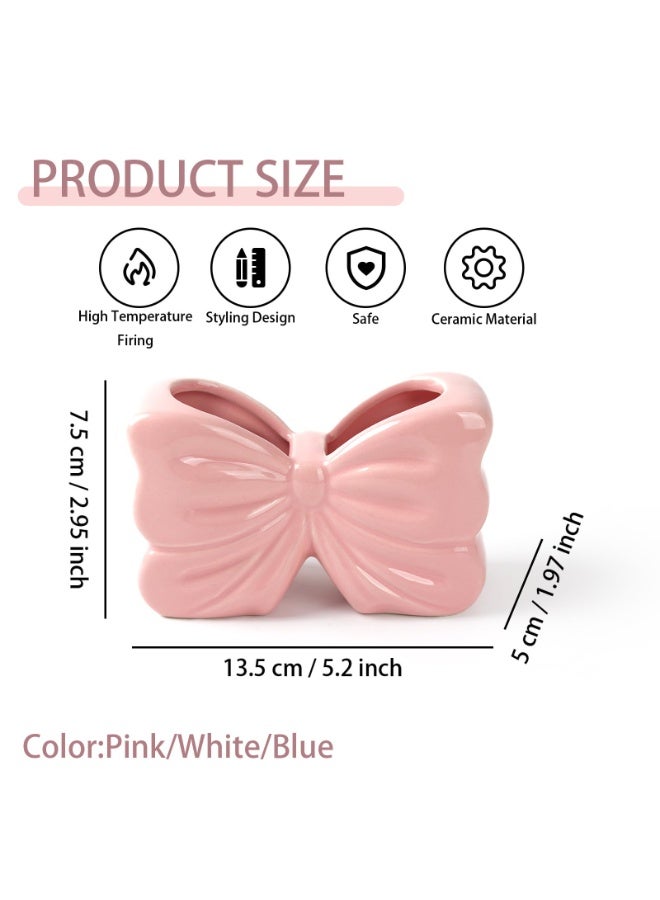 2-Slot Bow Shape Toothbrush Toothpaste Holder Pink Cute Bathroom Counter Storage Organizer For Electric Toothbrush Razor Floss - Image 3