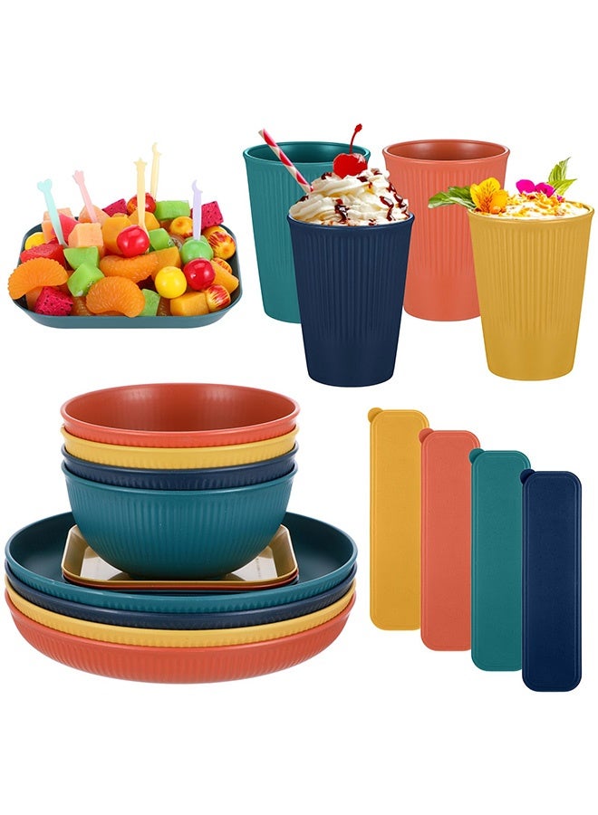 Peachjoy 49 Pcs Dinnerware Sets, Unbreakable Plates and Bowls Sets, Reusable Dinnerware Sets for 4 People, Travel Camping Picnic Home Party Cutlery Set, Dishwasher Microwave Safe Dishes  - Image 4