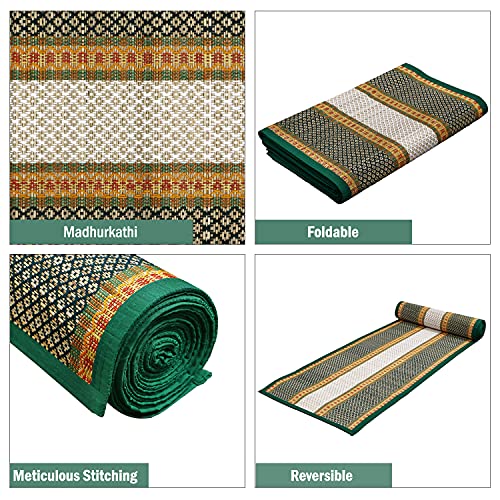 HOKIPO Madurkathi Classic Contemporary Chatai Mat (Green, 6.5x4.5 Feet, Pack of 1)Rectangular - Image 5