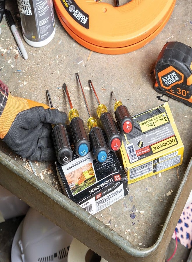 كلاين تولز مجموعة مفكات براغي Klein Tools 80031C، مكونة من 5 قطع، مرمزة بالألوان، صُنعت في الولايات المتحدة الأمريكية، تتميز برؤوس دقيقة، ومقابض ذات قبضة مبطنة، ومقبضين مشقوقين، ومقبضين فيليبس، ومقبض مربع، مثالية لتحسين المنزل - Image 3