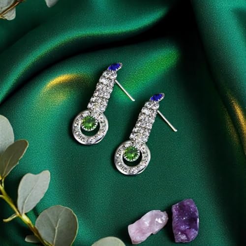 ACCESSHER Silver Tone American Diamond Studded Necklace Set, Fashionable Floral Choker With Earrings, Multicolour Embellished Jewellery Set for Women & Girls (Design 5) - Image 4