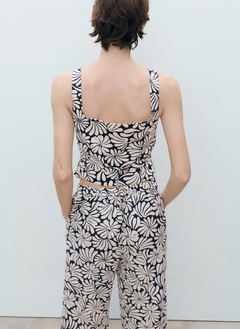 MANGO floral fitted linen top