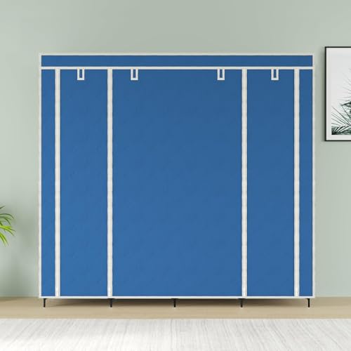 GTC Fabric Collapsible Wardrobe 12 Shelves Storage Unit Almari Closet Clothes Storage Rack Quick and Easy to Assemble(88270)(145Cm X 38Cm X 145Cm,Blue) - Image 3