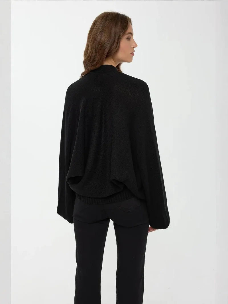 Hiccup Black Oversized Zipper Collar Sweater for Women | Best Price UAE