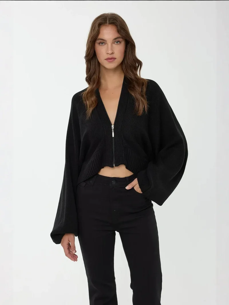 Hiccup Black Oversized Zipper Collar Sweater for Women | Best Price UAE