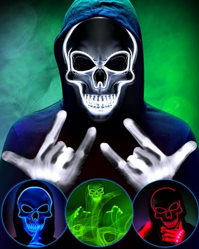 Sumind Halloween LED Mask Scary LED Skeleton Hacker Glow in the Dark Mask for Halloween Costume PartyWhite - Image 1