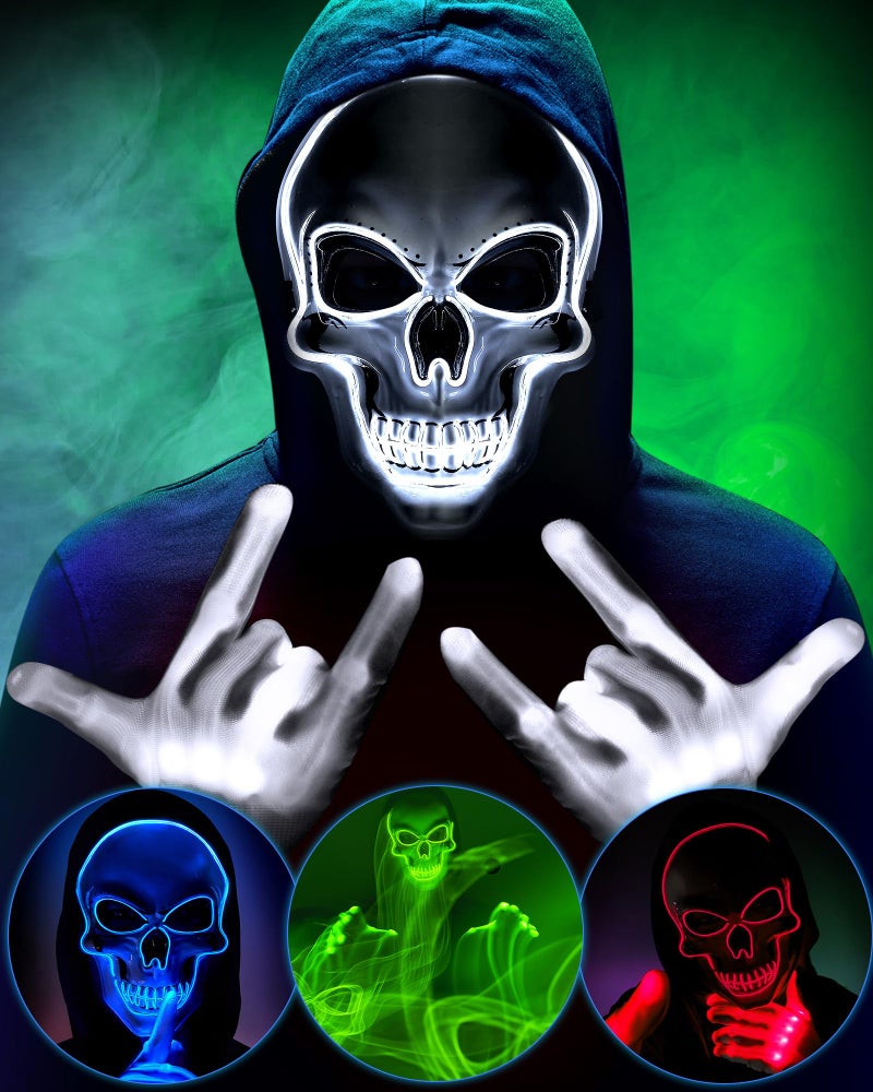 Sumind Halloween LED Mask Scary LED Skeleton Hacker Glow in the Dark Mask for Halloween Costume PartyWhite - Image 2