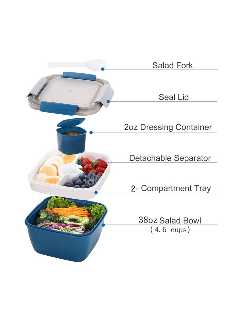 Portable Salad Lunch Container 52 Oz Salad Bowl 4 Compartments with Dressing Cup Large Bento Boxes Meal Prep to Go Containers