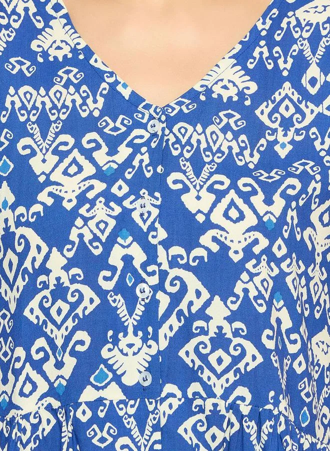 Clovia Women's Printed Peplum Top & Navy-Blue Pyjama Set by Styli