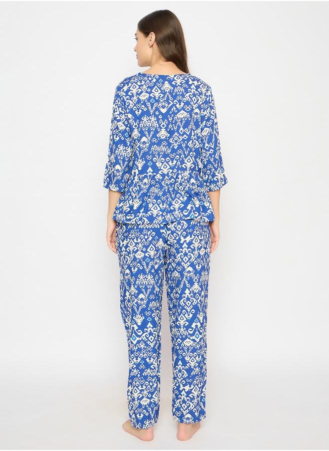 Clovia Women's Printed Peplum Top & Navy-Blue Pyjama Set by Styli  - Image 5